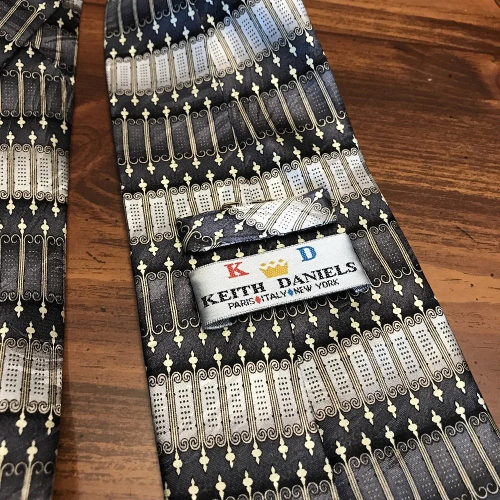Keith Daniels vintage Silk tie Handmade Silk Gray goth‎ fence